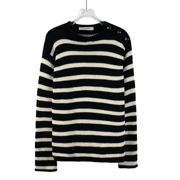 Dior Striped Black and White Sweater with Button - Picture 1 of 6